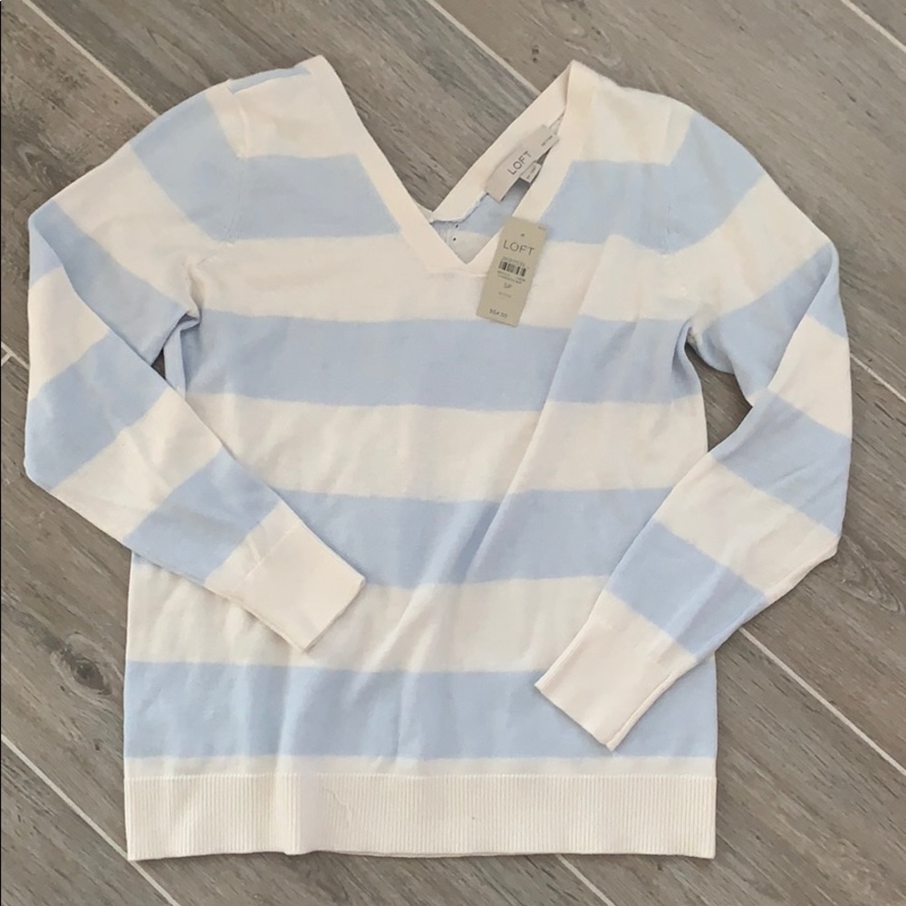Loft double v neck striped sweater NWT